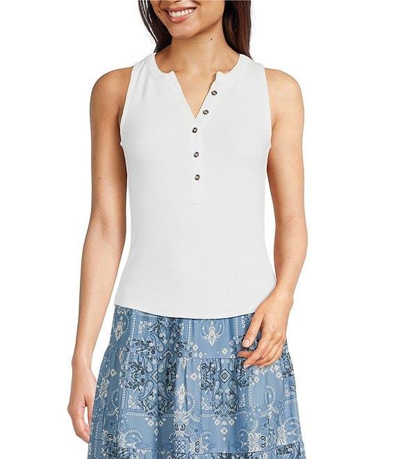 Reba Ribbed Knit Scoop Neck Sleeveless Tank Product Image