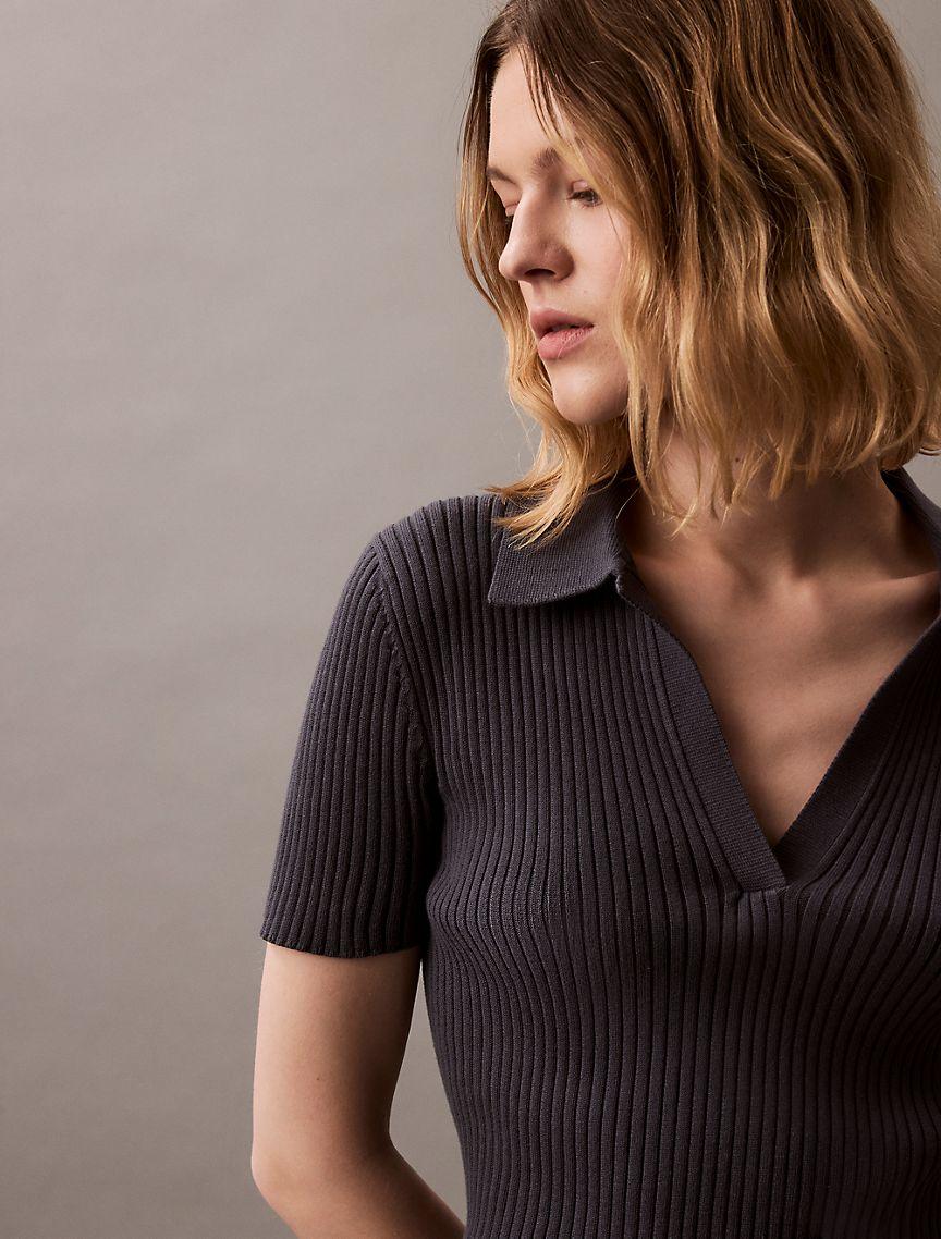 Smooth Cotton Rib Sweater Polo Shirt Product Image