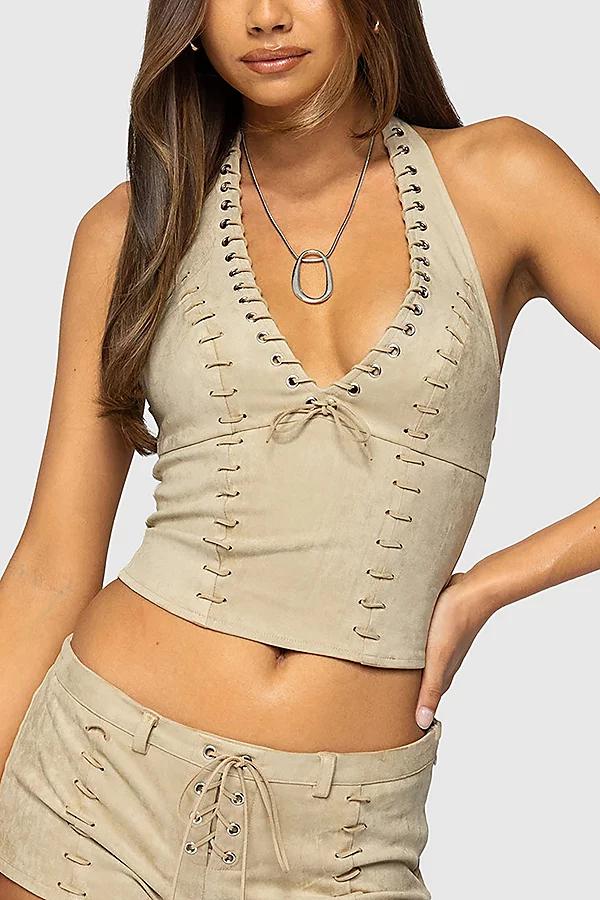 Edikted Sloane Faux Suede Halter Top Womens at Urban Outfitters Product Image