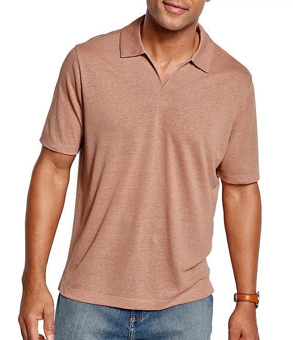 Johnston & Murphy Linen V-Neck Short Sleeve Polo Shirt Product Image