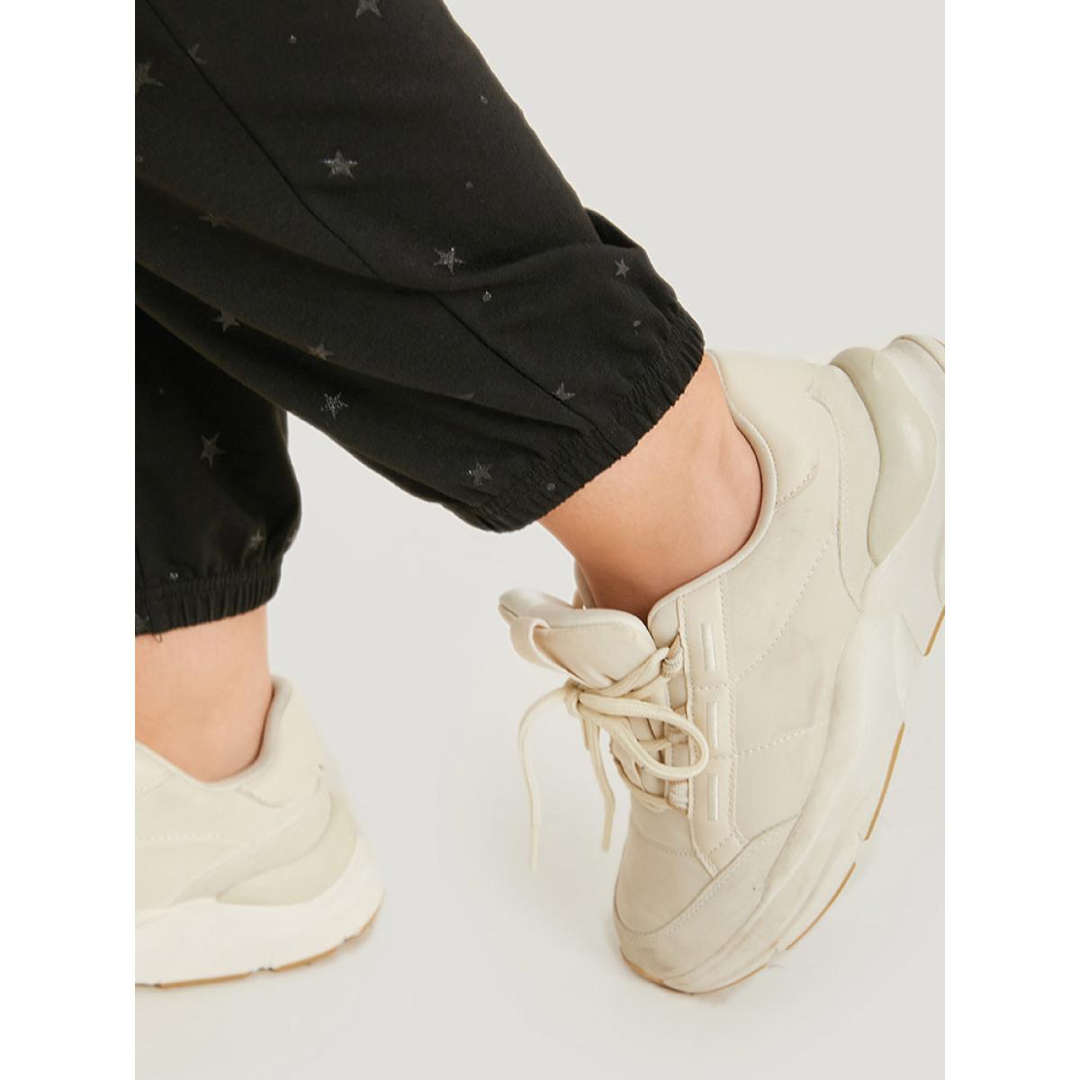 Star Drawstring Slant Pocket Elastic Waist Sweatpants Black Plus Size Women Casual Dailywear Elastic Waist 22-24/3X Bloomchic Product Image