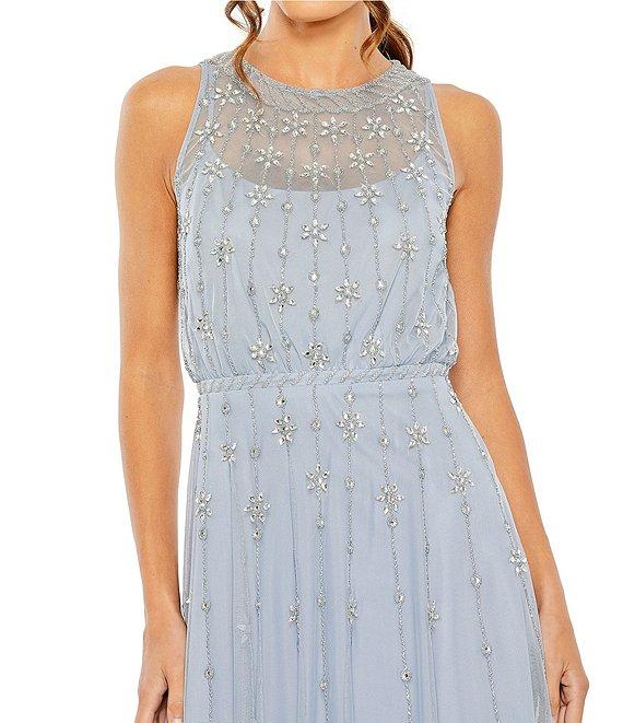Mac Duggal Embellished Tulle High Neck Sleeveless A-Line Midi Dress Product Image