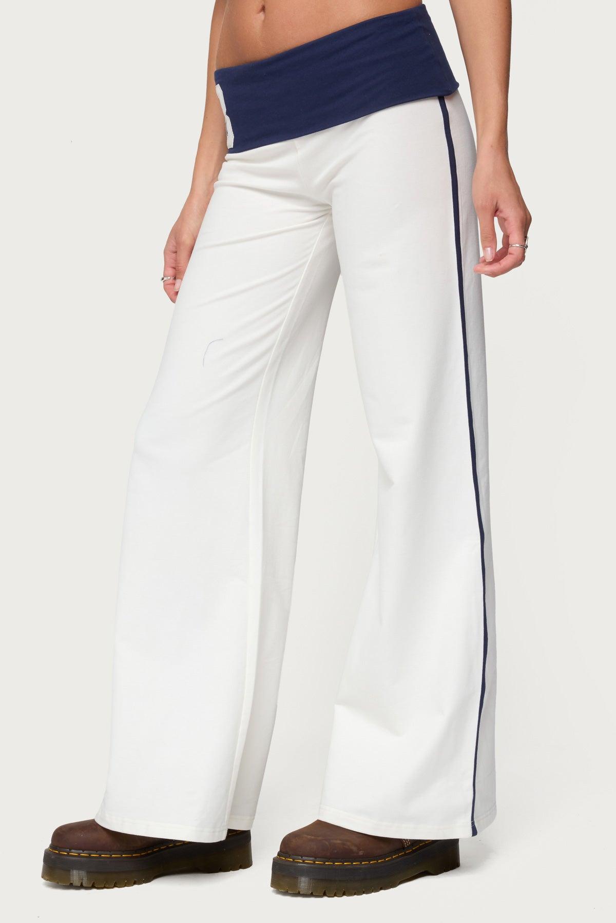 8 Contrast Fold Over Wide Leg Pants Product Image