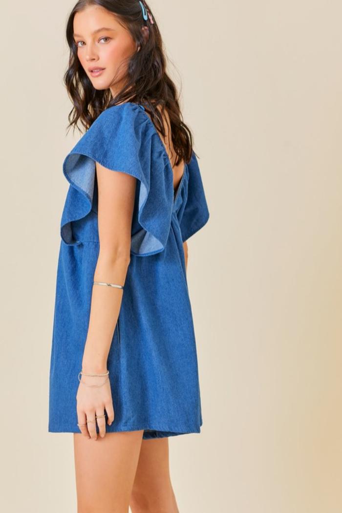 Ruffle Slv V-Neck Romper Product Image