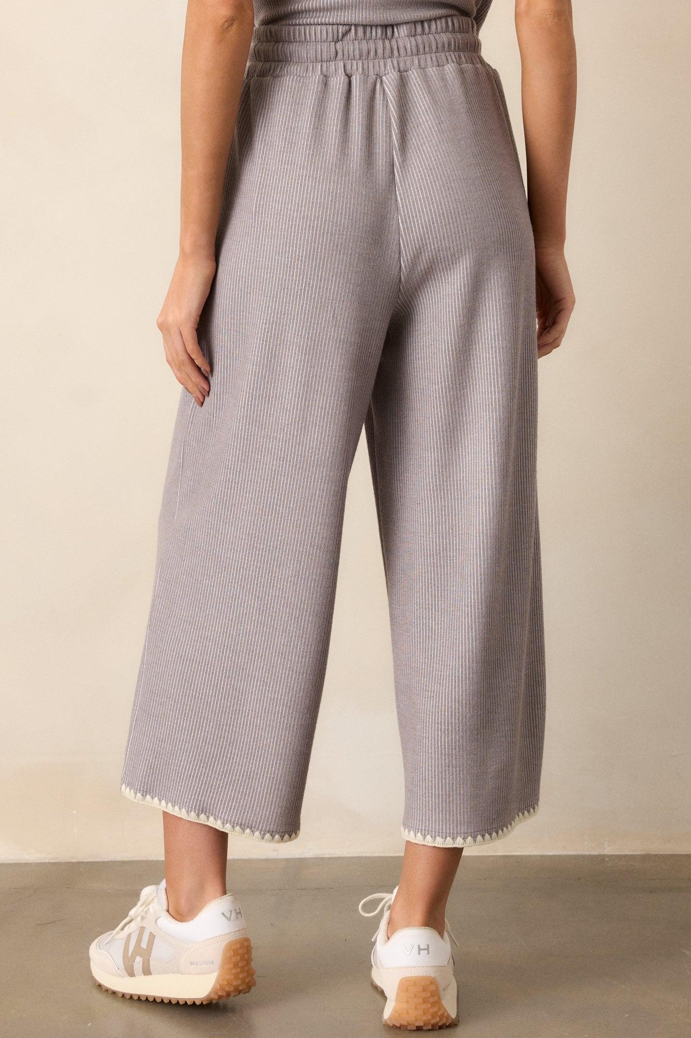 Anytime Now Grey Blanket Stitch Wide Leg Pants Product Image