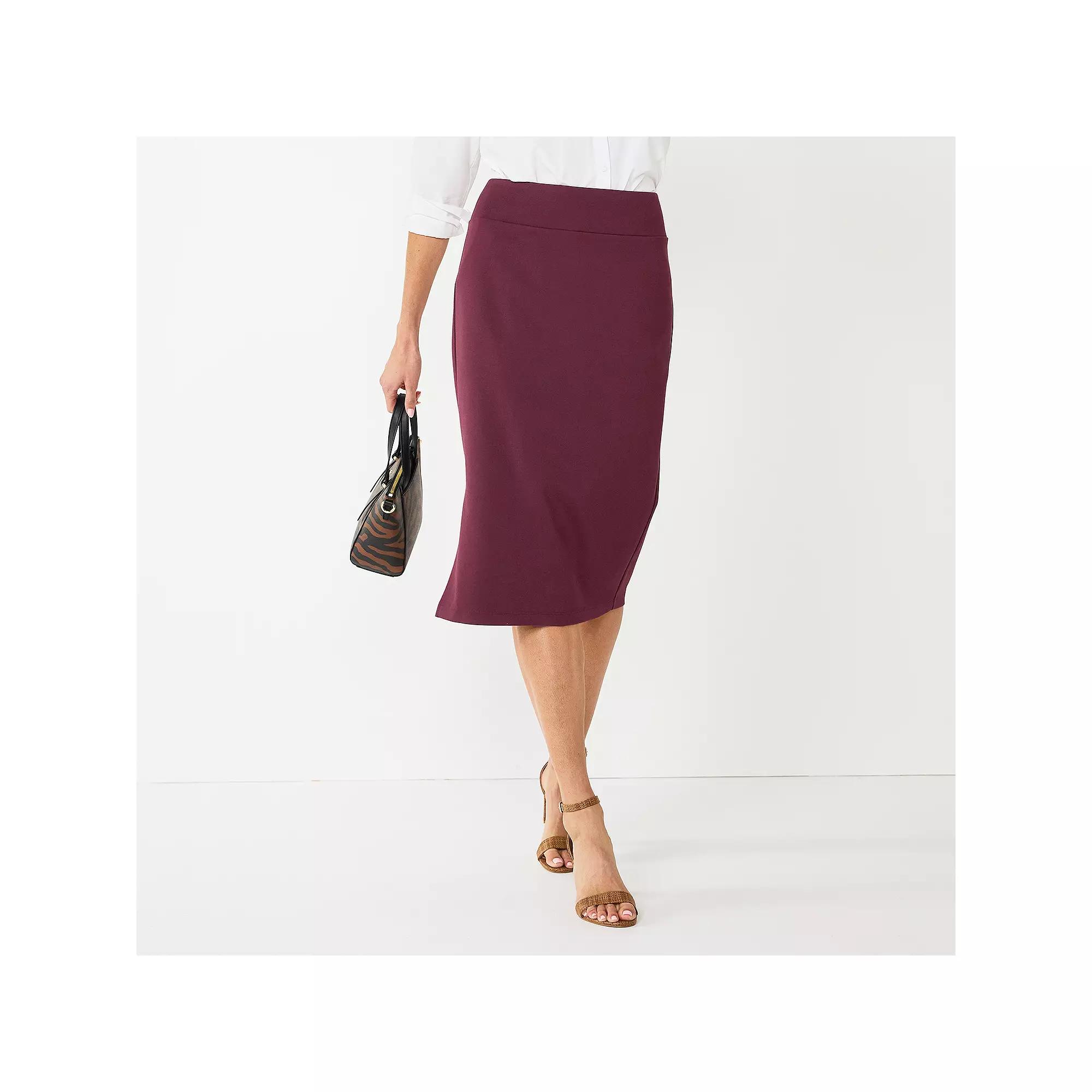 Petite Nine West Ponte Midi Pencil Skirt, Women's, Size: Small Petite, Maddie Purple Product Image