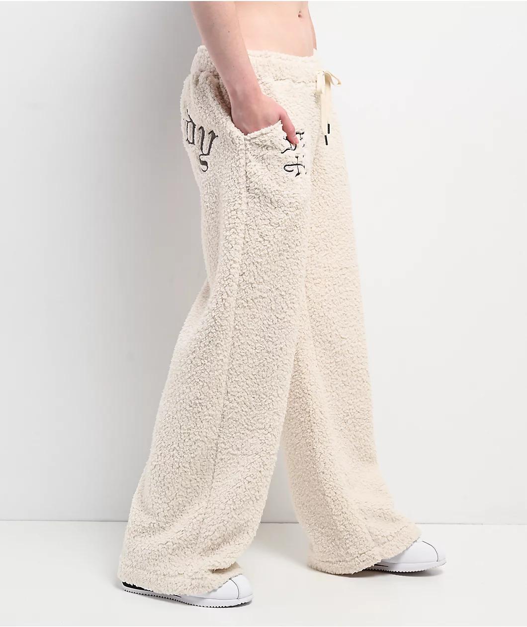 Ed Hardy Tiger Ivory Sherpa Wide Leg Sweatpants Product Image