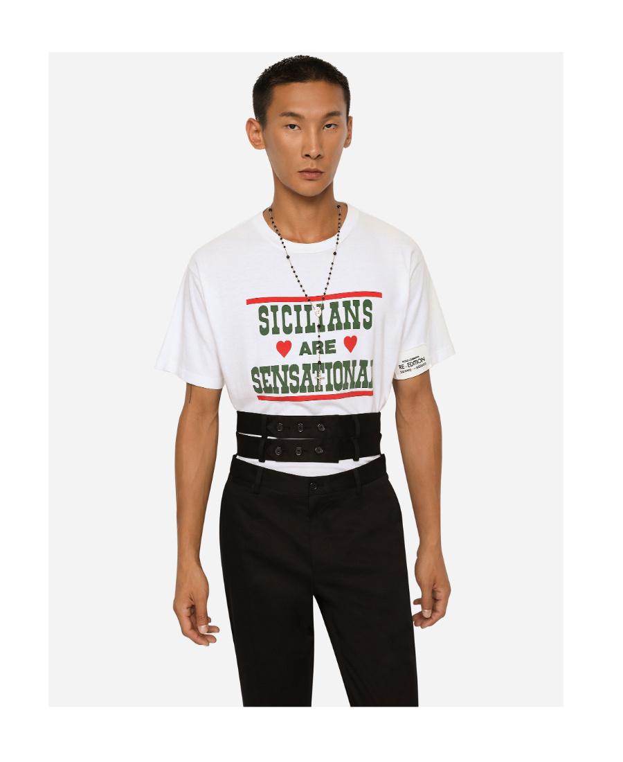 DOLCE & GABBANA Graphic-print Cotton T-shirt In Bianco Naturale Product Image