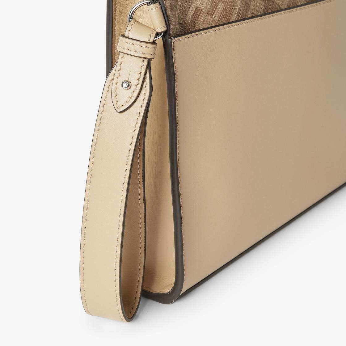 FF Squared ClutchBeige leather and FF Canvas pouch Product Image