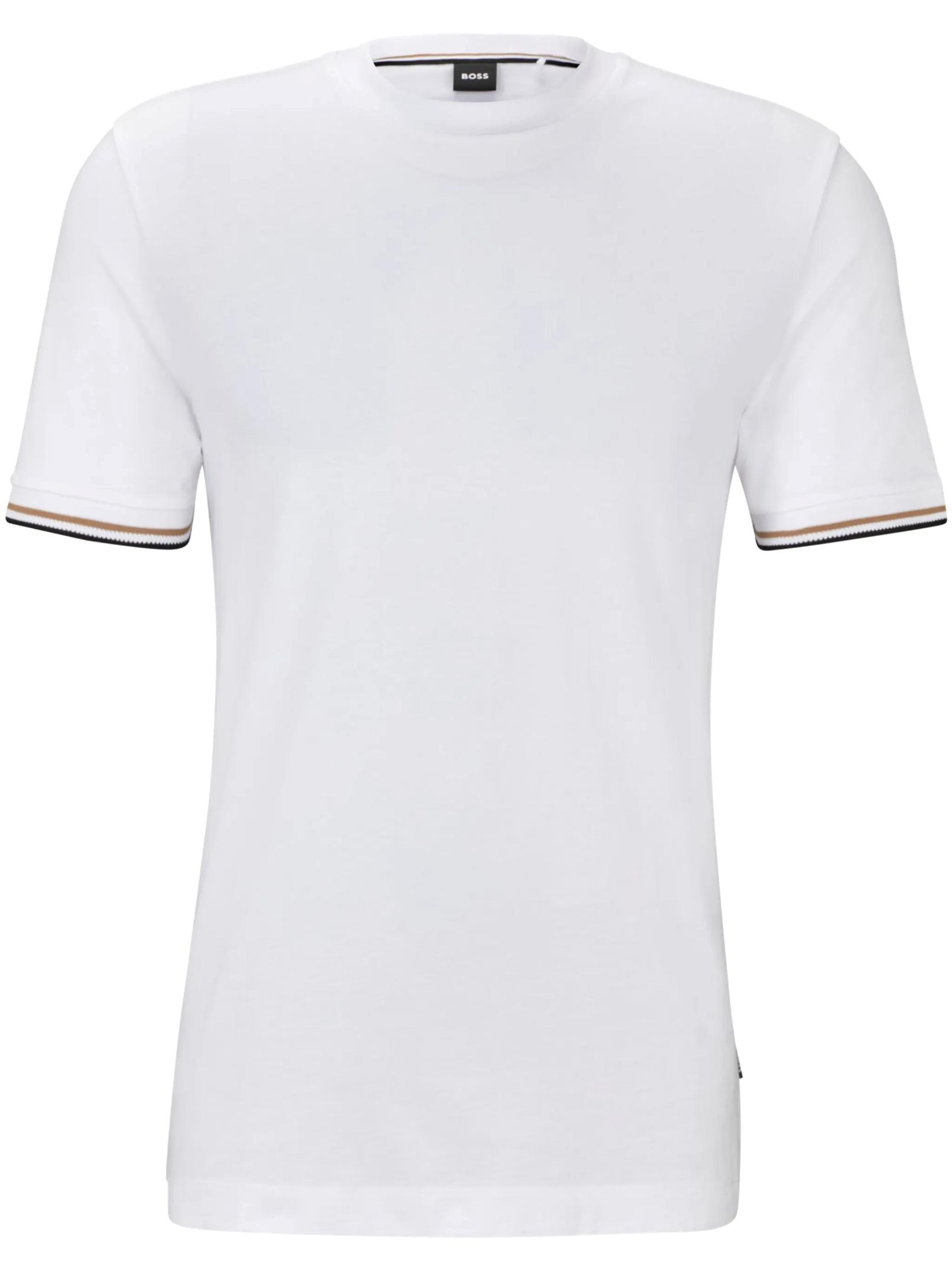 HUGO BOSS Mens White Striped-trim Regular-fit Cotton-jersey T-shirt Xxl Product Image