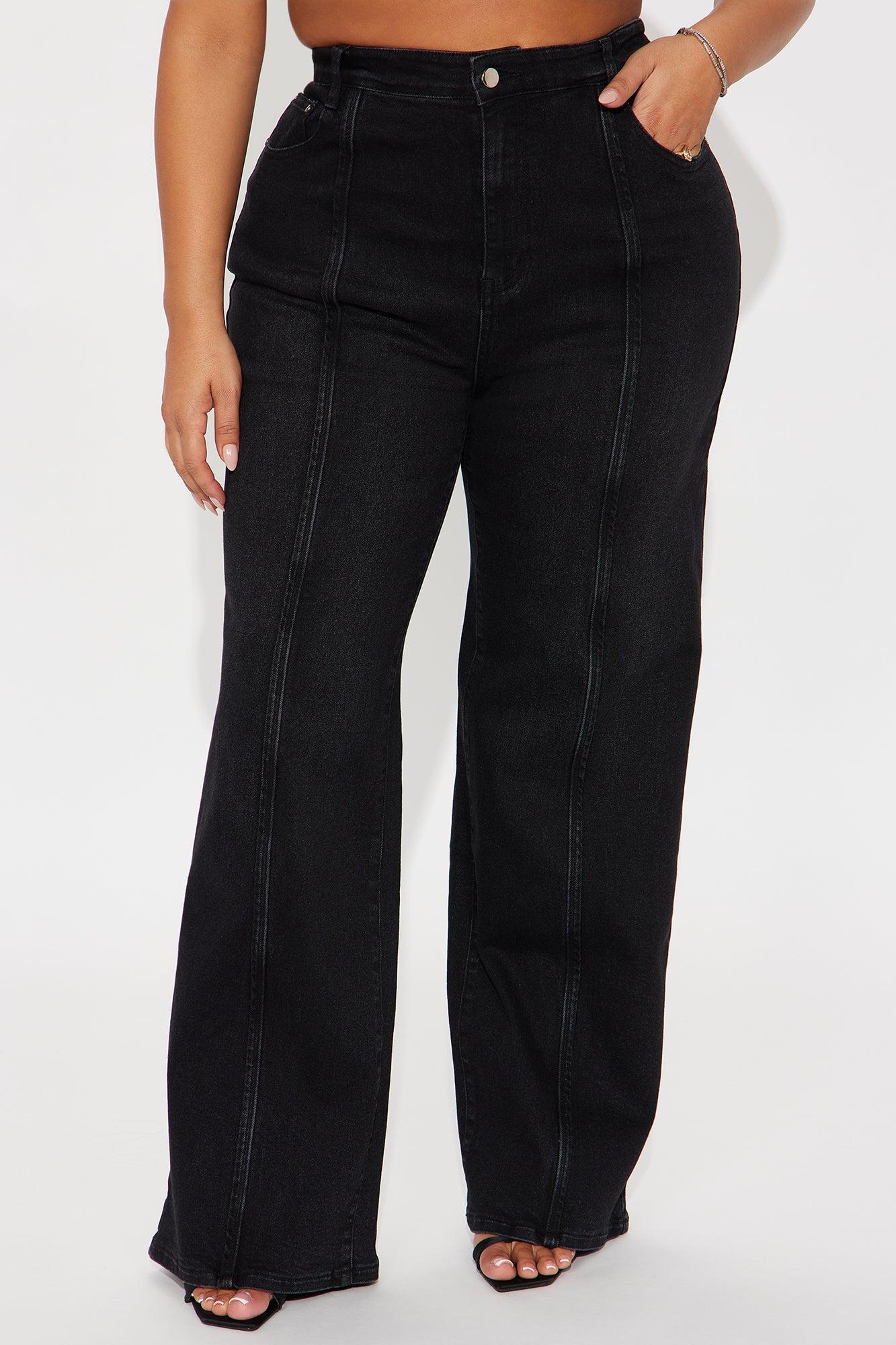 Pintucked Straight Leg Jeans - Black Wash Female Product Image