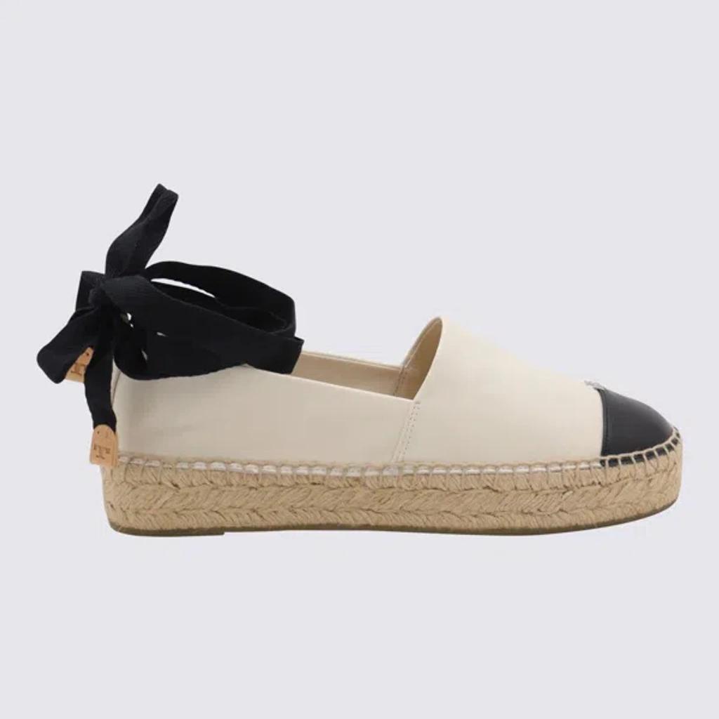 TORY BURCH White Espadrilles With Metallic Logo On The Front And Ankle Strap In Leather Woman Product Image