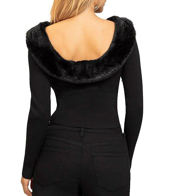 Stevie by Steve Madden Long Sleeve Faux Fur Low Back Sweater Product Image