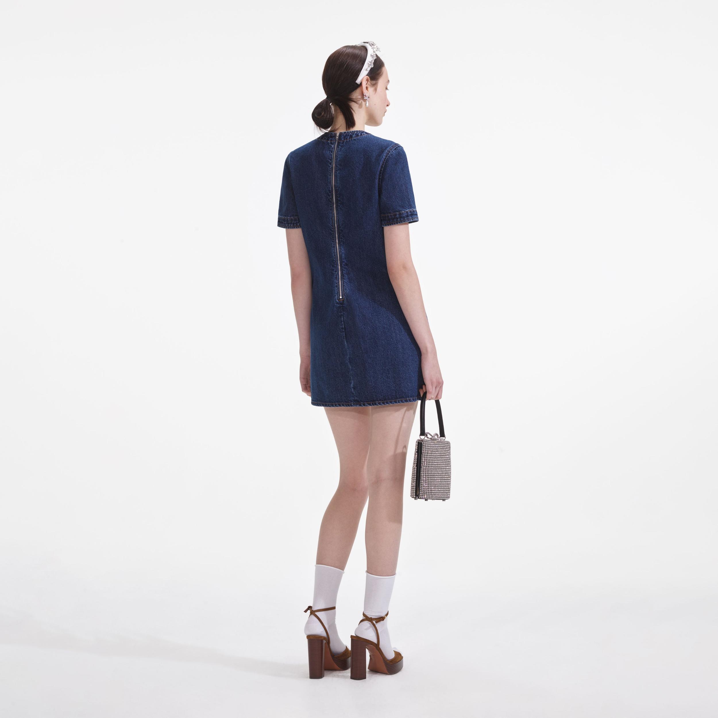 Denim Bow Mini Dress Product Image