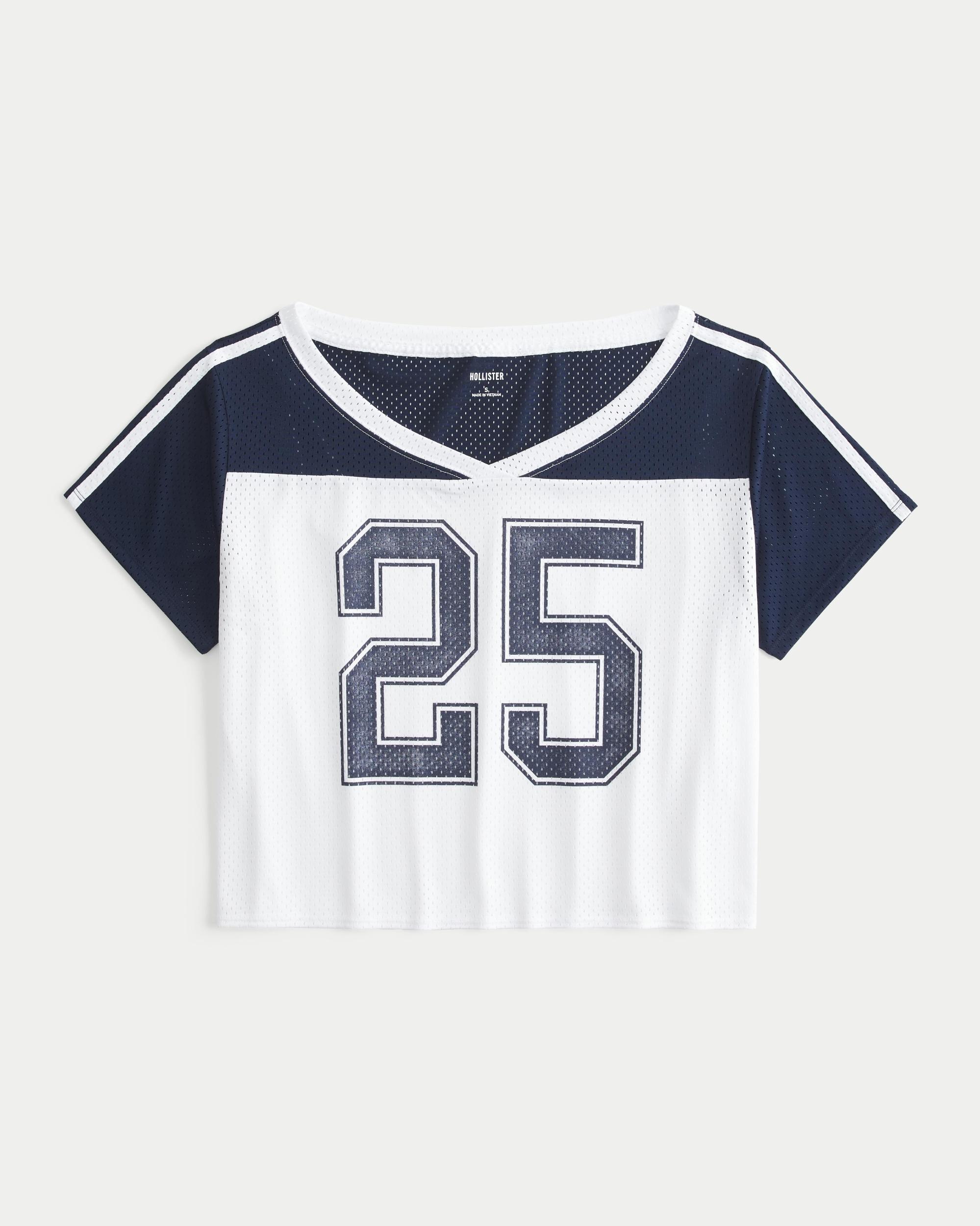 Oversized Off-the-Shoulder Varsity Graphic Jersey Product Image