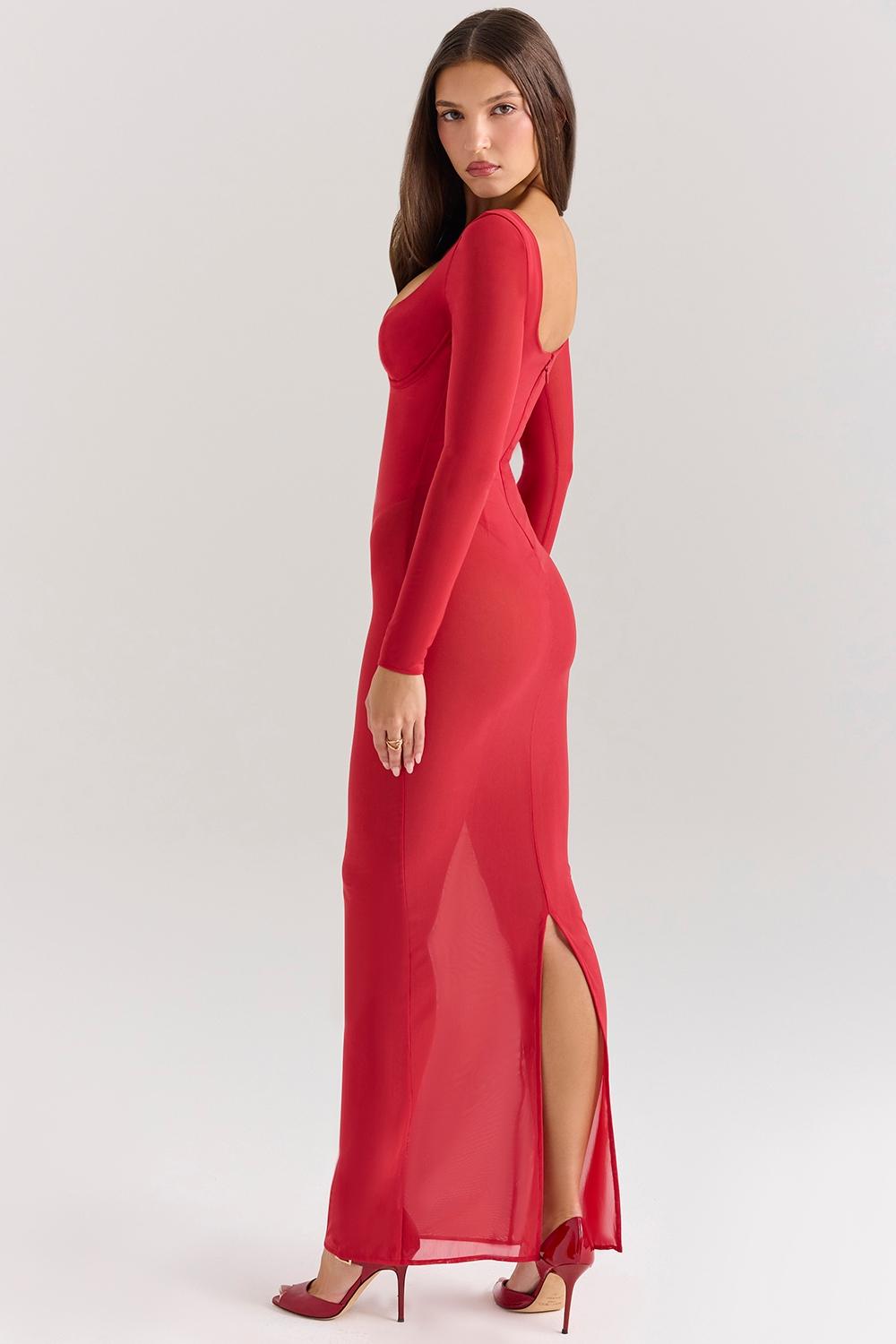 Everly  holly red mesh maxi dress with bodysuit Product Image
