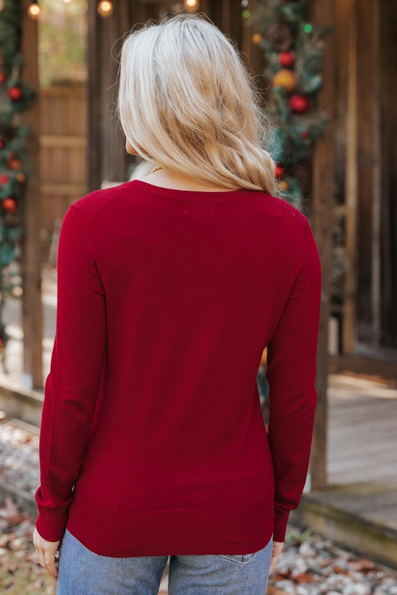 Burgundy Soft V-Neck Sweater - FINAL SALE Product Image