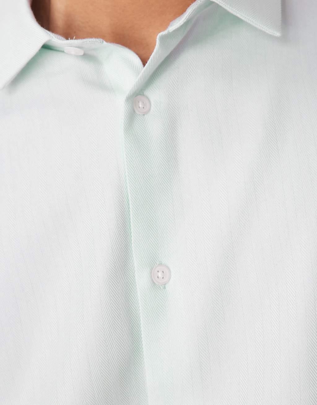 ASOS DESIGN formal easy iron regular shirt in herringbone texture in light blue Product Image