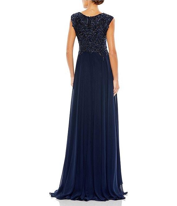 Mac Duggal Beaded Applique Bodice V-Neck Sleeveless A-Line Gown Product Image