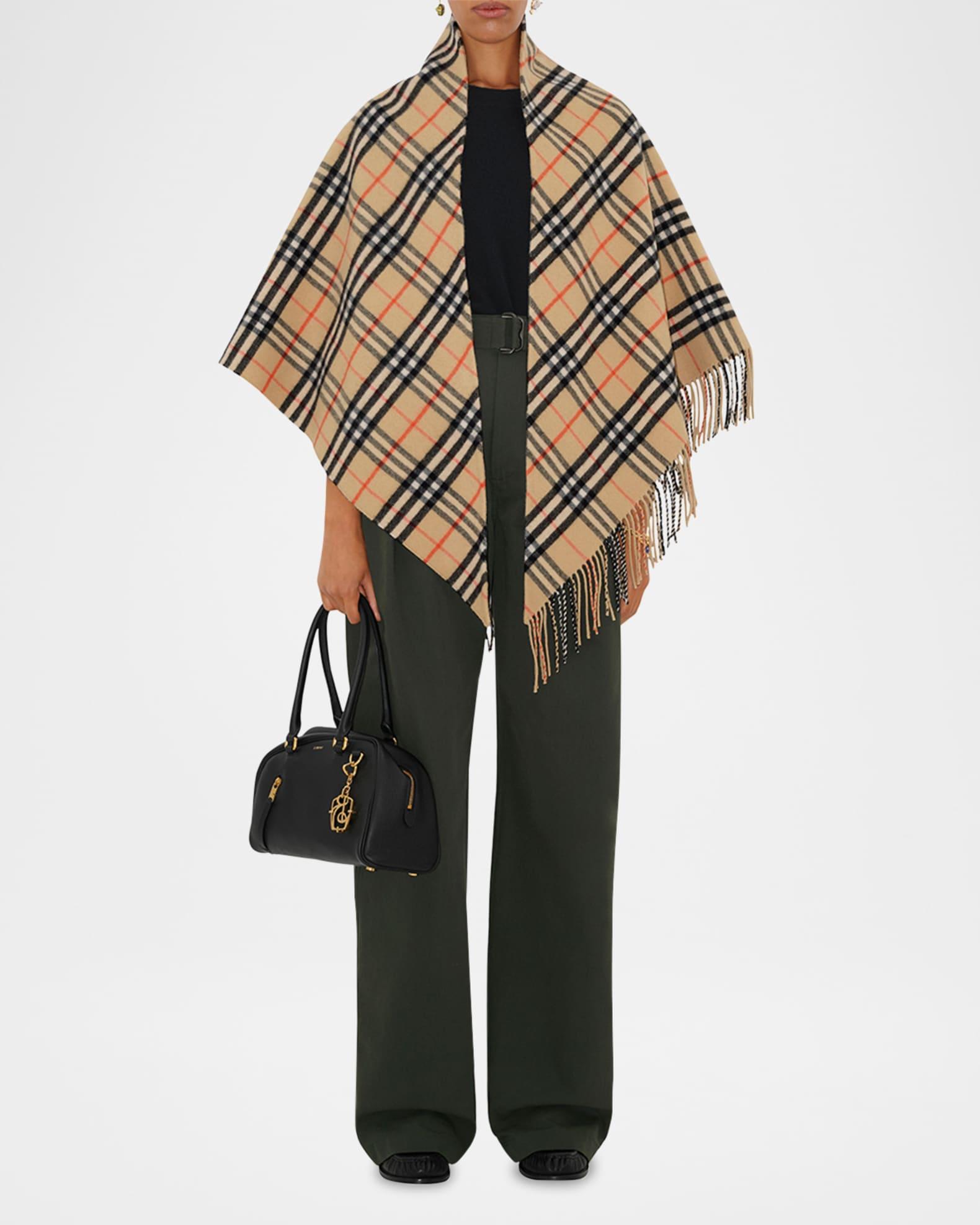 Wool and Cashmere Check Bandana Cape Product Image