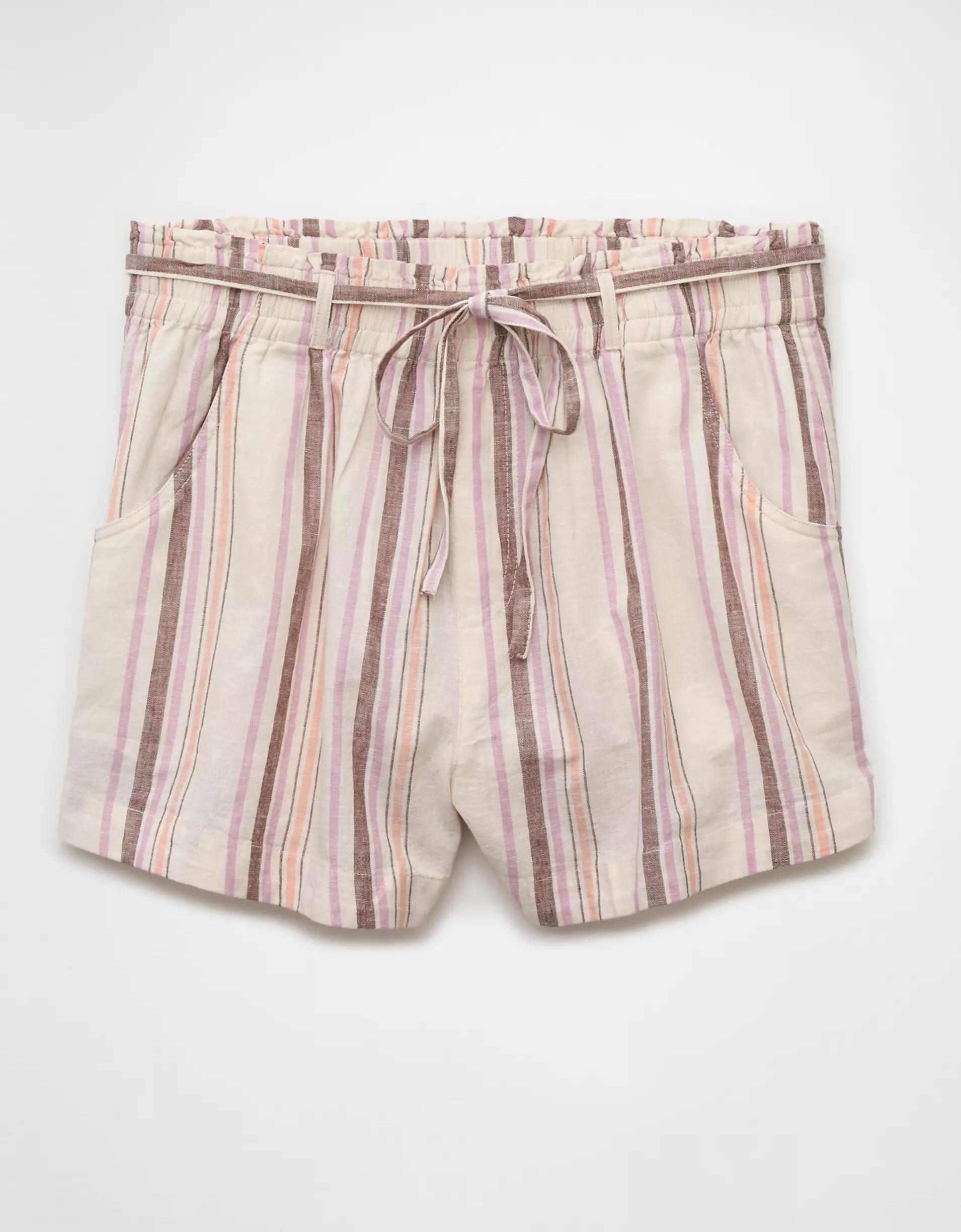 AE Sunchaser Knit High-Waisted Linen-Blend Striped Short Product Image