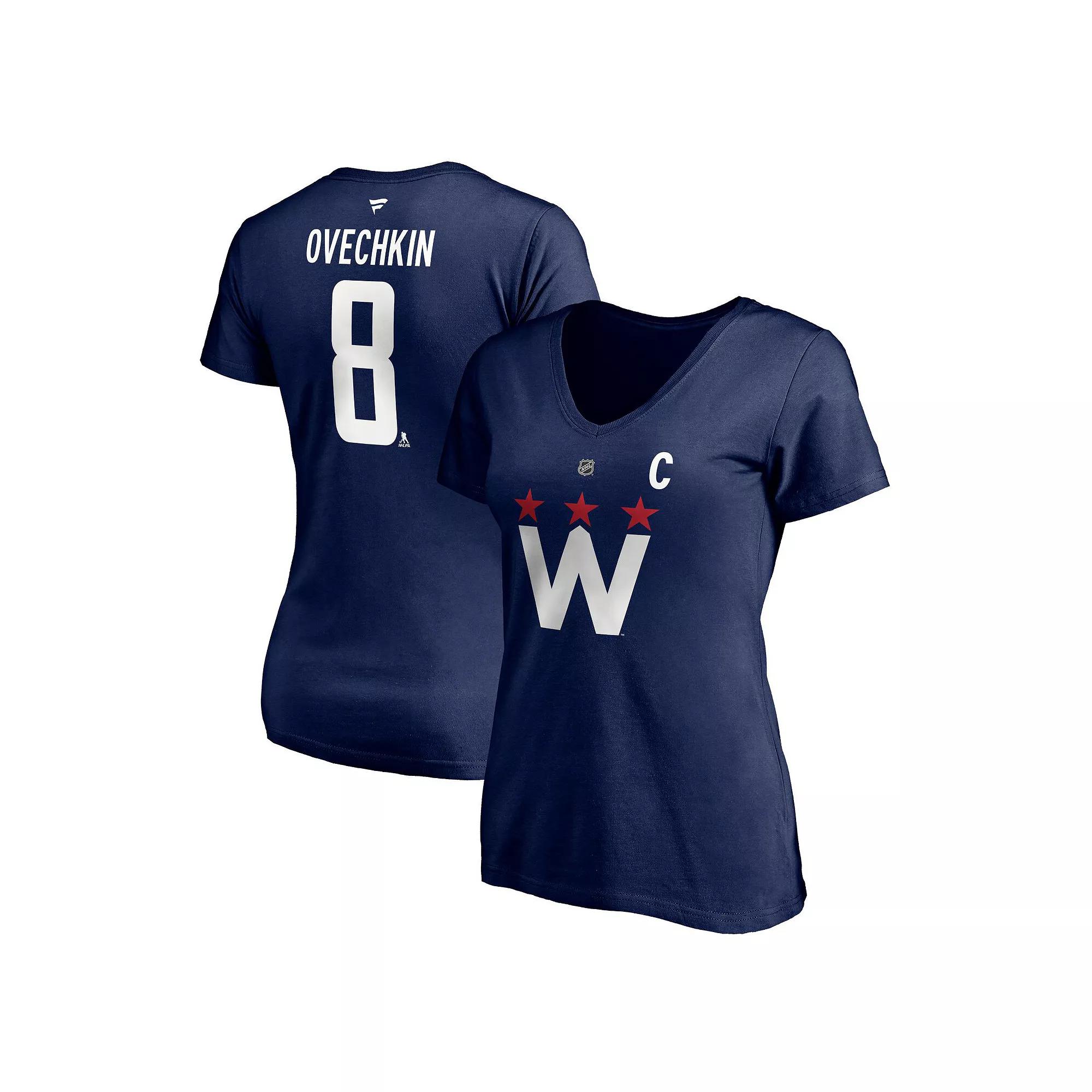 Women's Fanatics Branded Alexander Ovechkin Navy Washington Capitals 2020/21 Alternate Authentic Stack Name & Number V-Neck T-Shirt,  Product Image