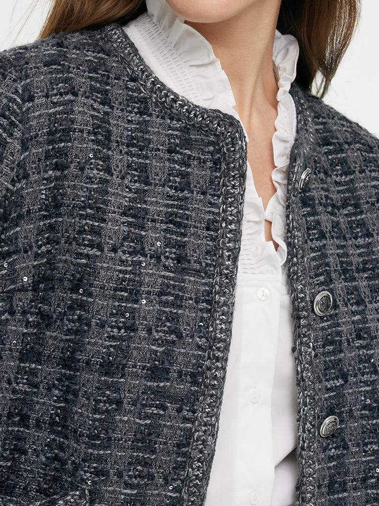 Wool Blend Tweed Sequins Women Crop Jacket Product Image