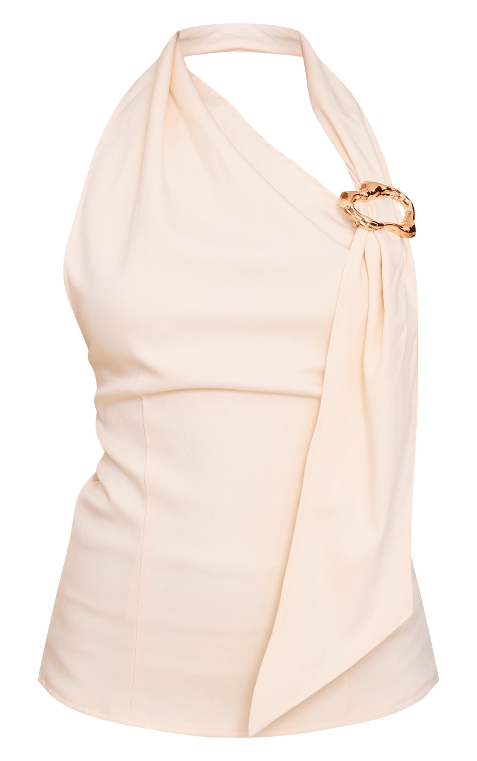 Cream Woven Trim Wrap Scarf Detail Longline Top Product Image
