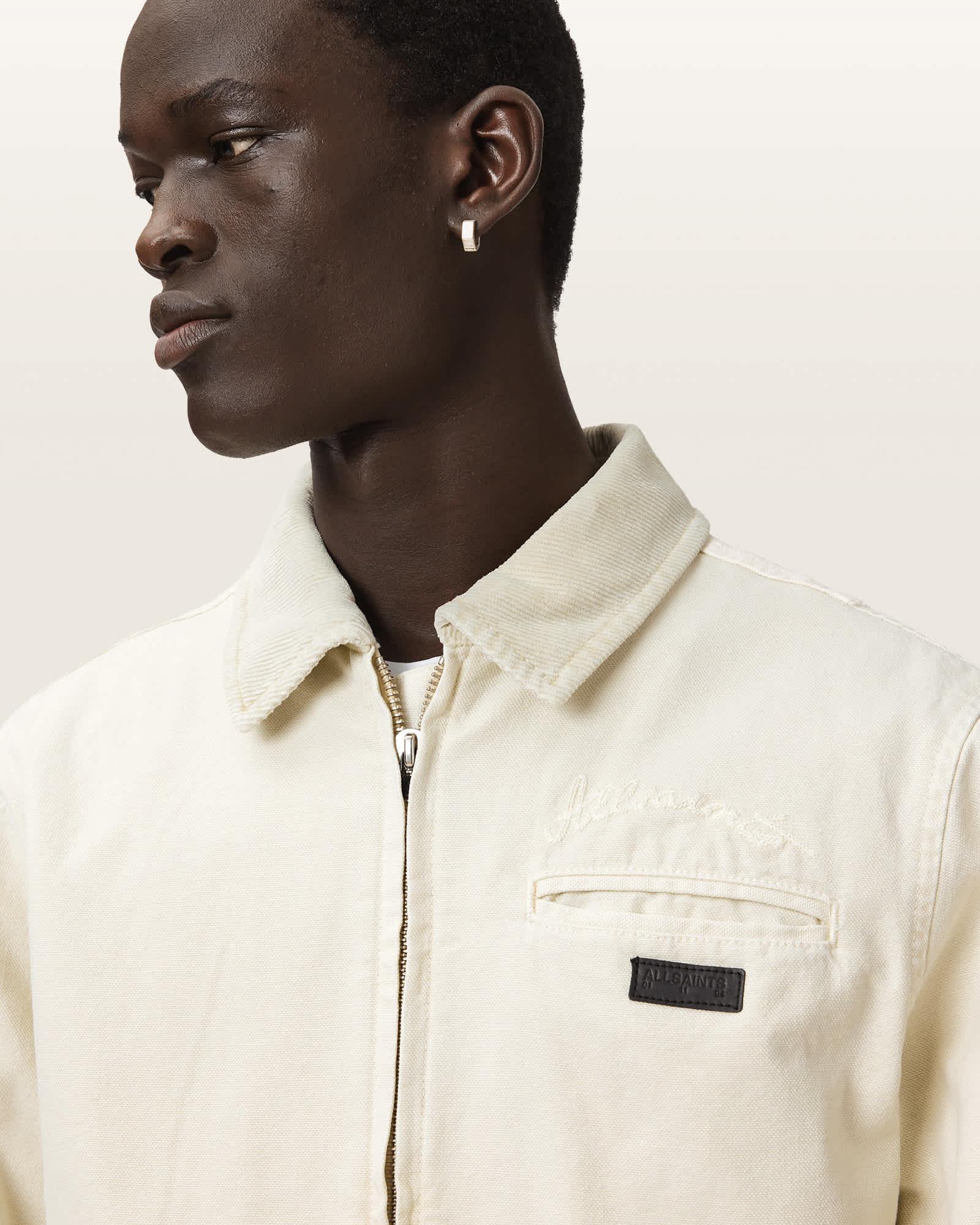 Korey Borg Lined Relaxed Fit Jacket PEBBLE WHITE | ALLSAINTS US Product Image