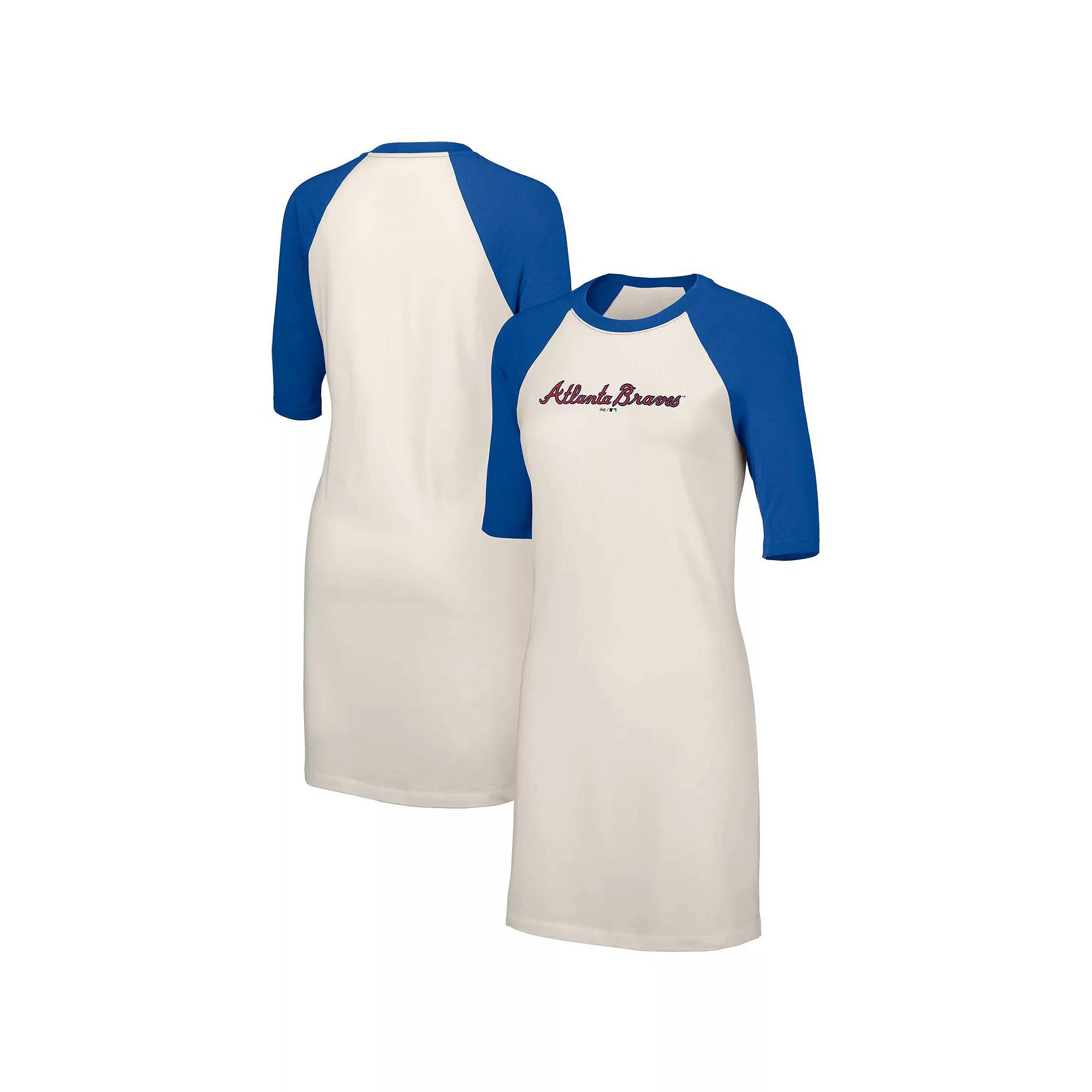 Women's Lusso  White Atlanta Braves Nettie Raglan Half-Sleeve Tri-Blend T-Shirt Dress, Size: Medium Product Image