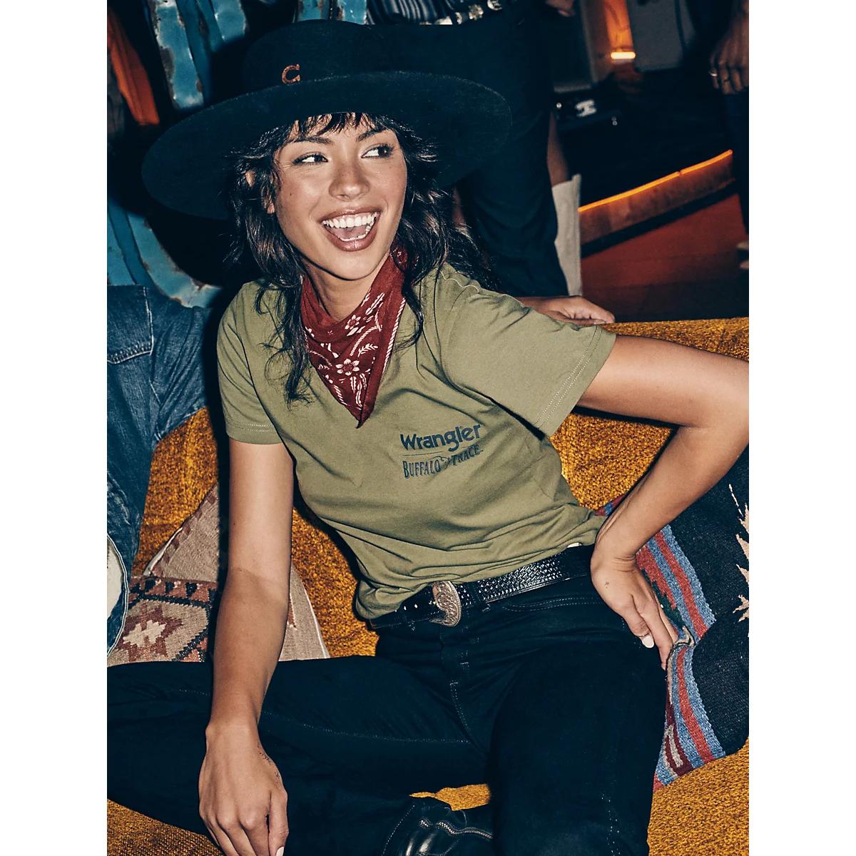 Wrangler x Buffalo Trace™ Women's V-Neck Tee in Vanilla Product Image