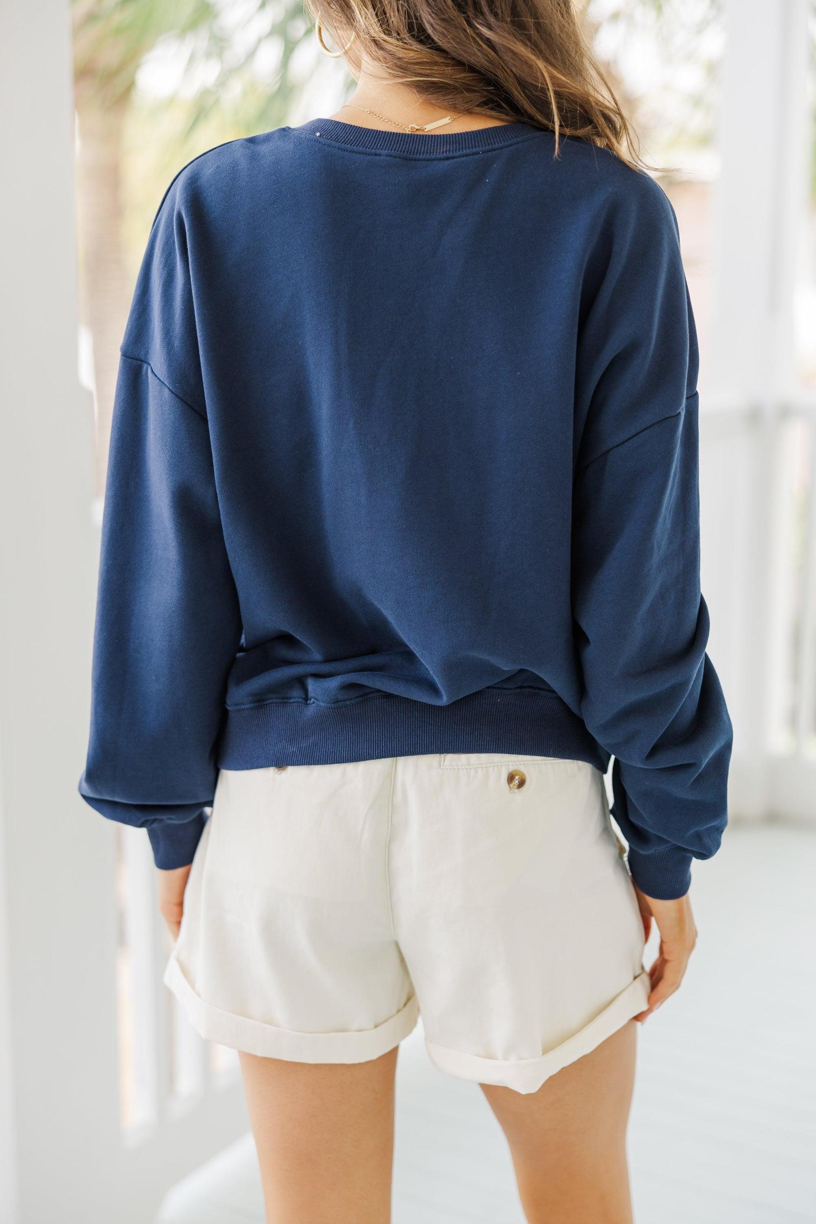 Living The Life Navy Blue Graphic Pullover Female Product Image