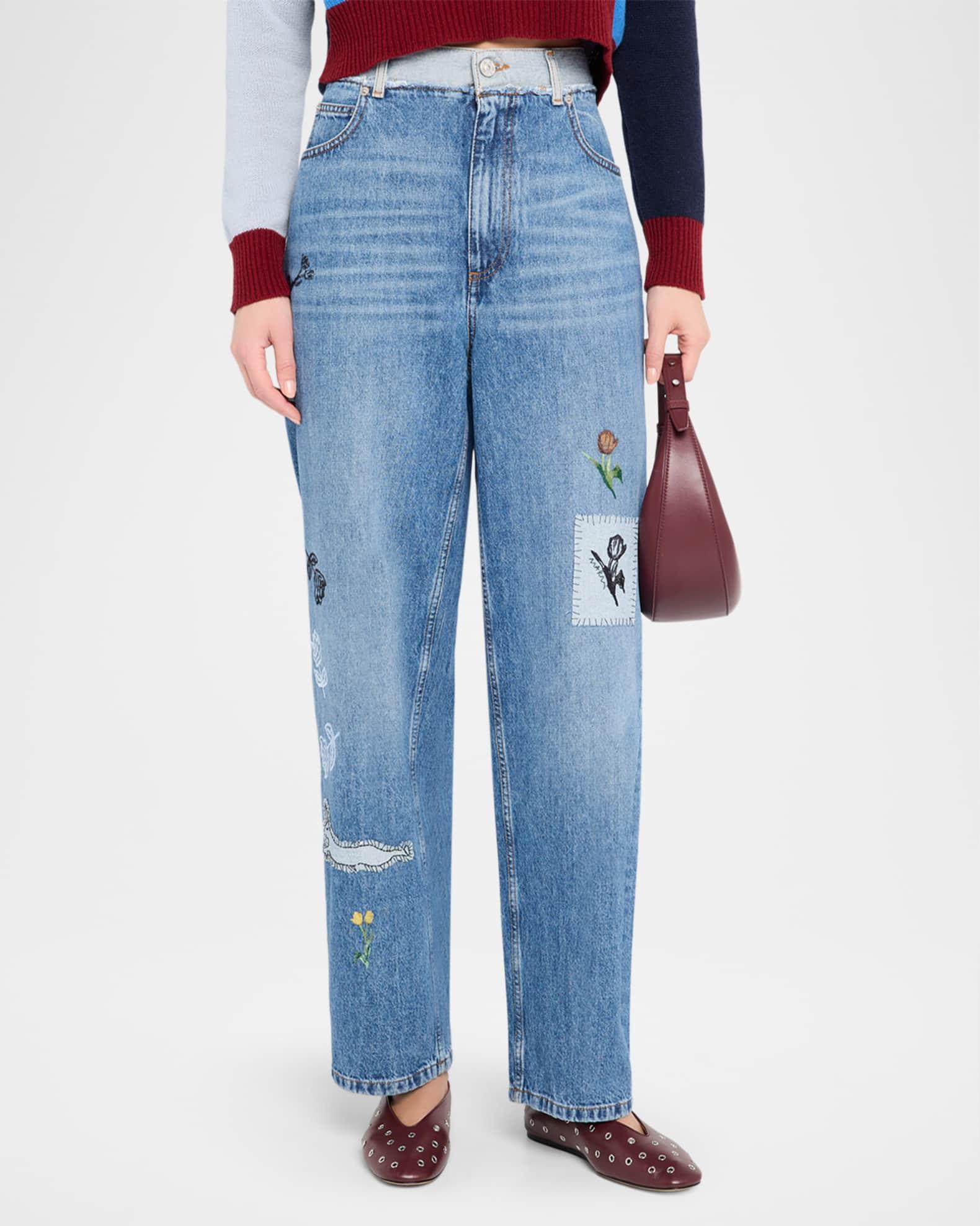 Embroidered Straight-Leg Denim Trousers Product Image