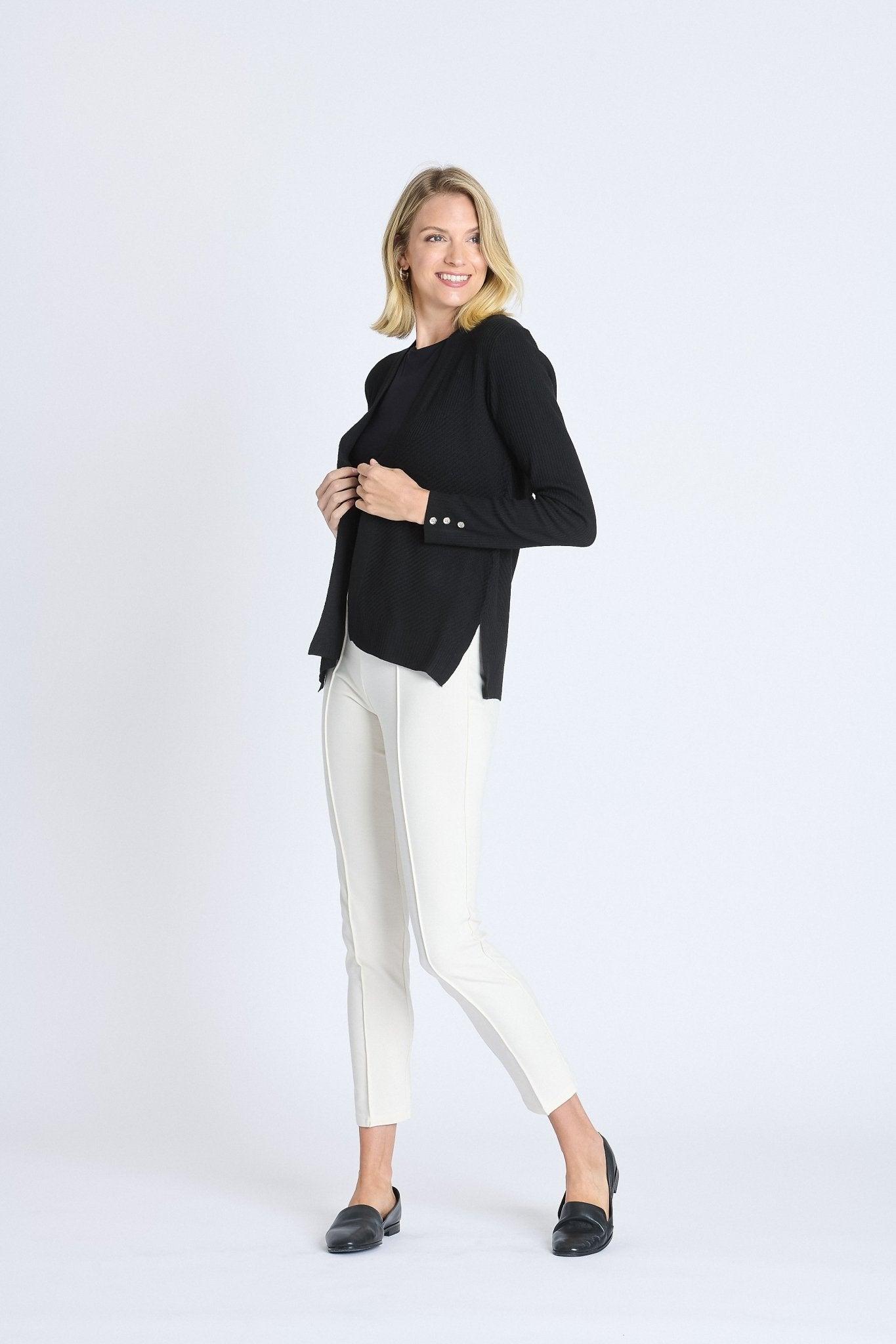 Rib Stitch Open Cardigan Sweater, Black Product Image