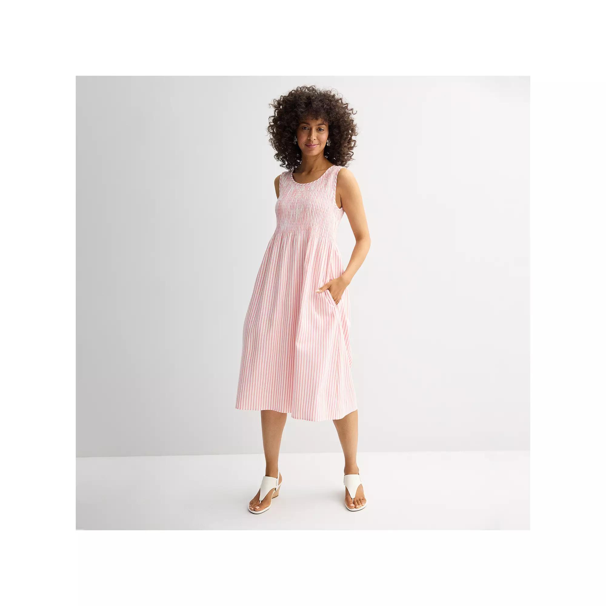 Women's Croft & Barrow® Smocked Midi Dress, Size: XS, Pink Modern Stripe Product Image