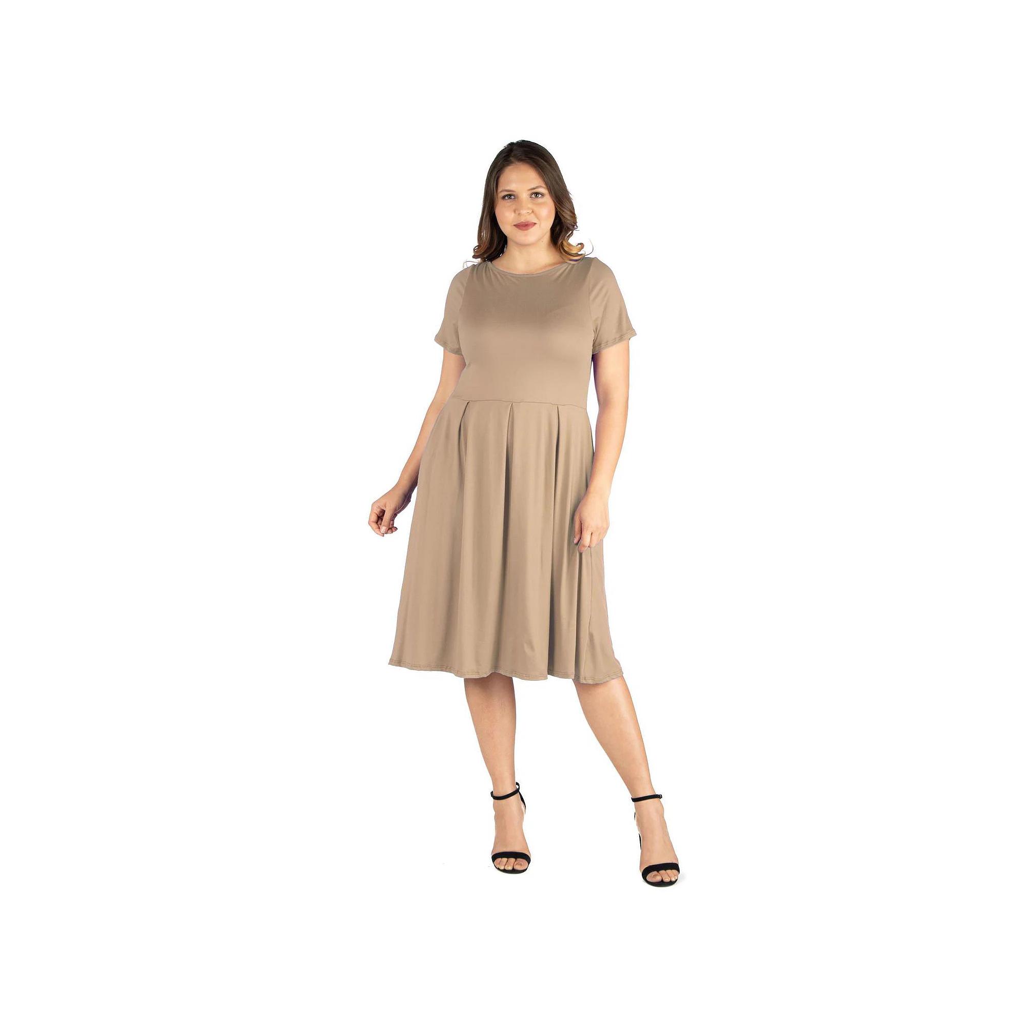 Plus Size 24Seven Comfort Apparel Ruffled Midi Skater Dress, Women's, Size: 1XL, Brown Product Image