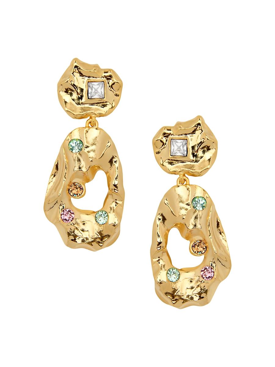 Womens 14K-Gold-Plated & Crystal Textured Clip-On Drop Earrings Product Image