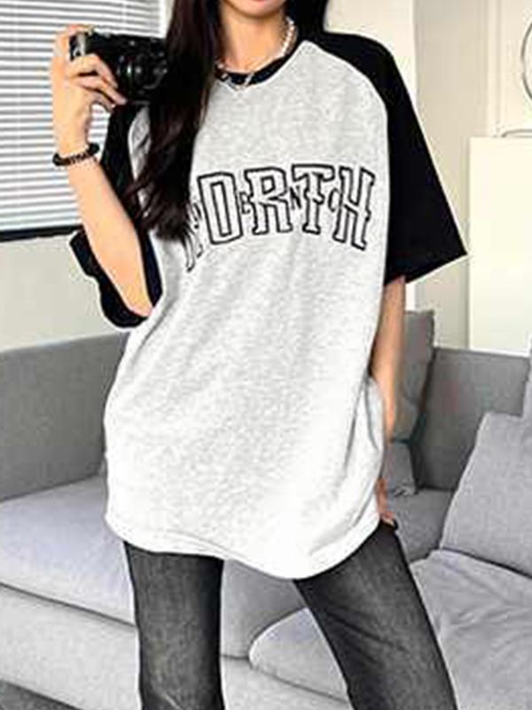 Contrast Letter Embroidery Raglan Oversized Short Sleeve Tee Product Image