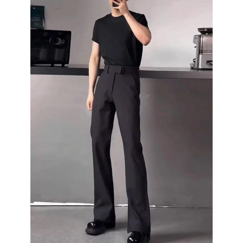 Mid Rise Plain Flared Dress Pants Product Image