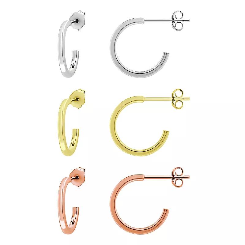Aleure Precioso Three Tone Hoop Earring Set, Women's Product Image