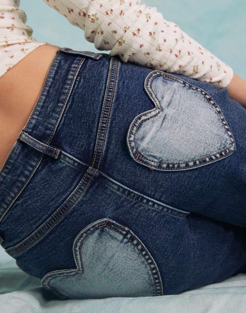 Miss Selfridge heart pocket straight leg jean in indigo wash Product Image