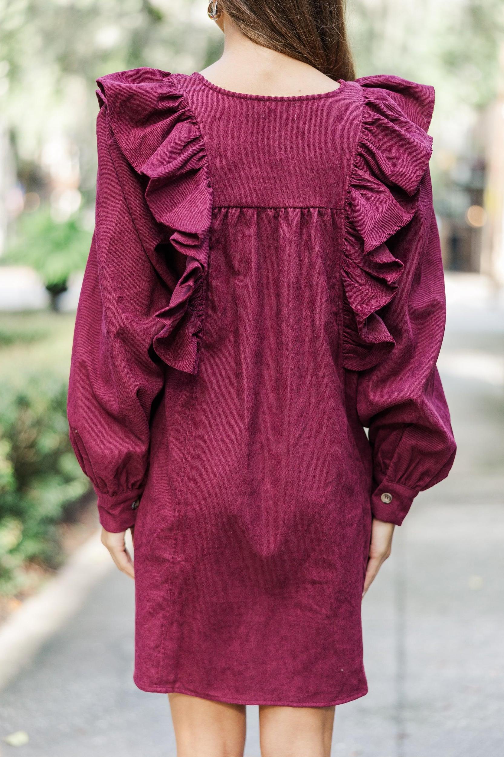 Never Too Late Burgundy Red Corduroy Dress Female Product Image