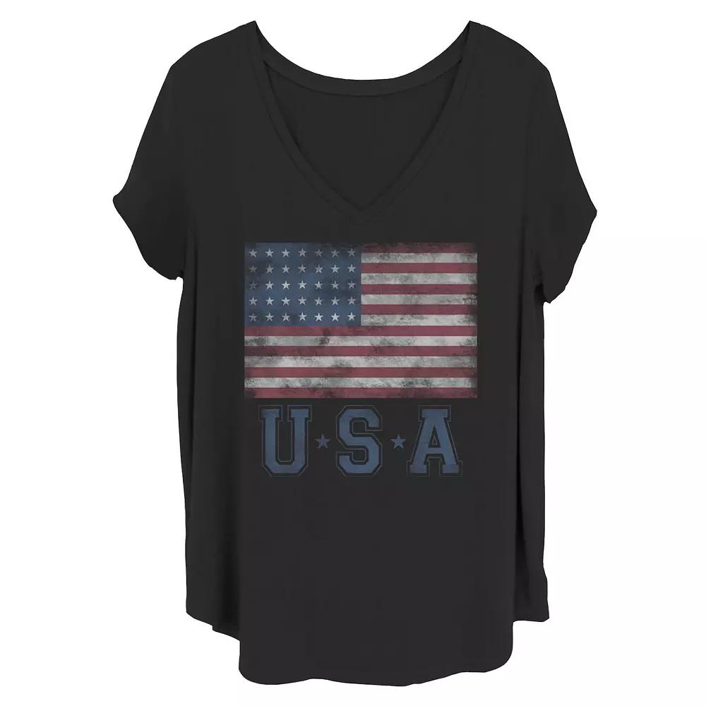 Juniors' Plus Size Distressed America Flag Tee, Women's, Size: 3XL, Black Product Image