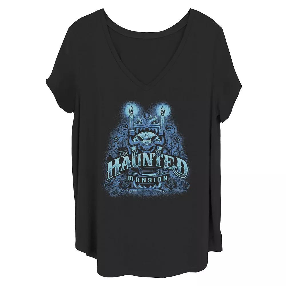 Disney's The Haunted Mansion Women's Gargoyle Candles Roses V-Neck Tee, Girl's, Size: 3XL, Black Product Image
