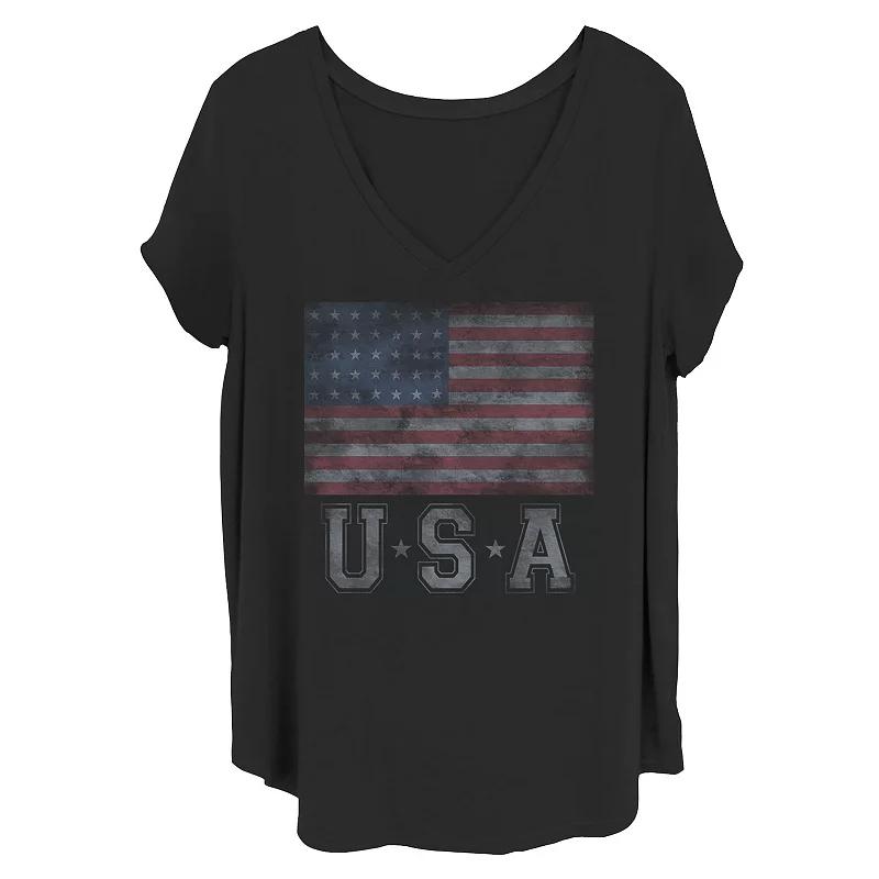 Juniors' Plus Size U.S.A. American Flag Tee, Girl's, Size: 4XL, Black Product Image