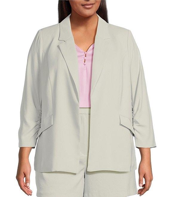 Skies Are Blue Plus Size Notch Lapel Shirred 3/4 Sleeve Open Front Coordinating Statement Blazer Product Image
