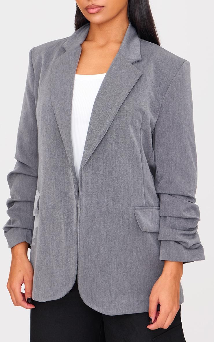 Grey Ruched Up Sleeve Boxy Blazer Product Image