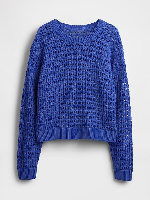 100% Cotton Crochet Crewneck Sweater Product Image