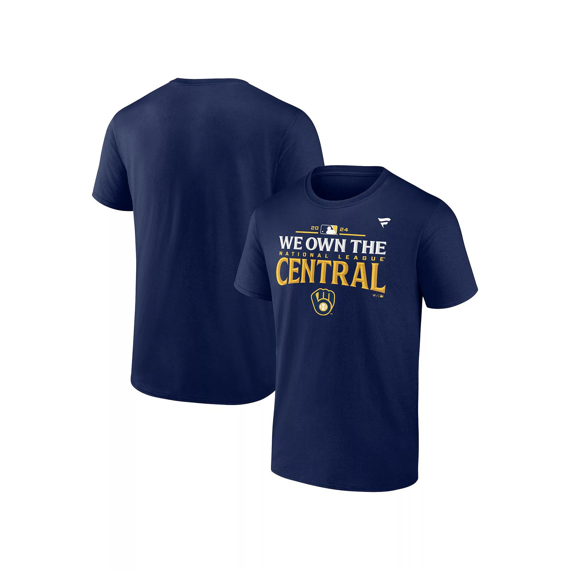 Men's Fanatics Navy Milwaukee Brewers 2024 NL Central Division Champions Locker Room T-Shirt, Size: Large, Blue Product Image