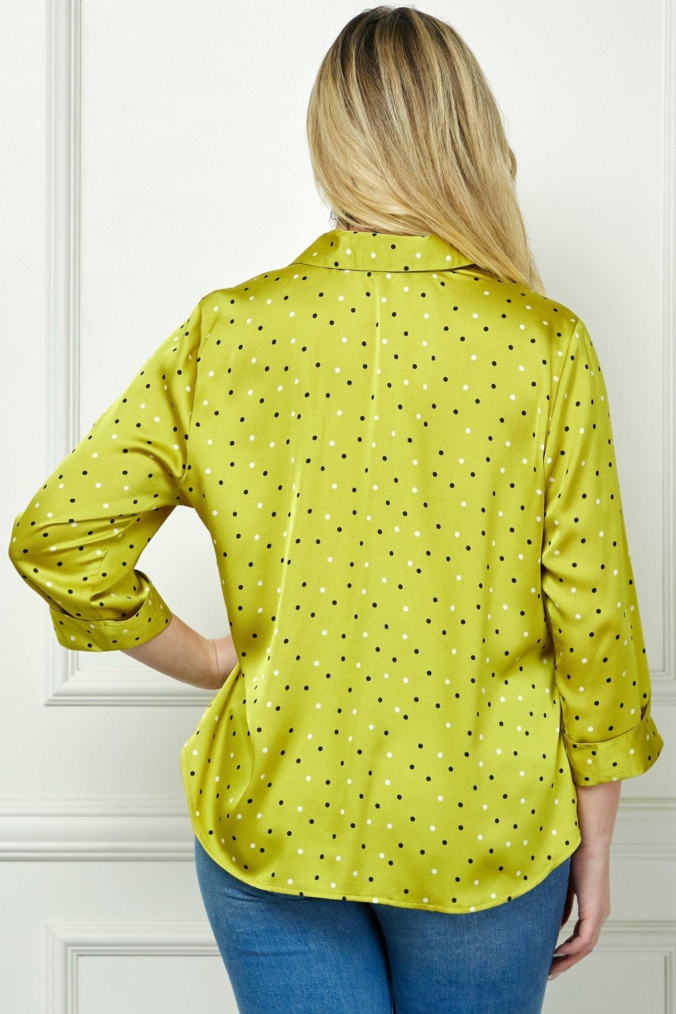 Chartreuse 3/4 Notch Sleeve Johnny Collar Button Front Top - Plus Product Image